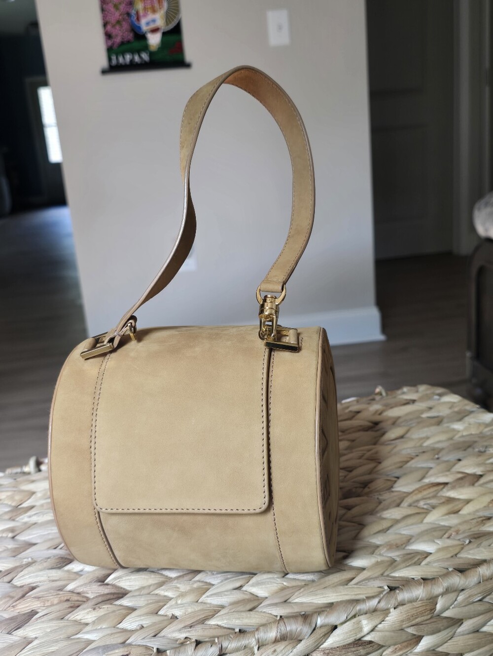 Authentic BVLGARI Suede Barrel Shoulder Bag